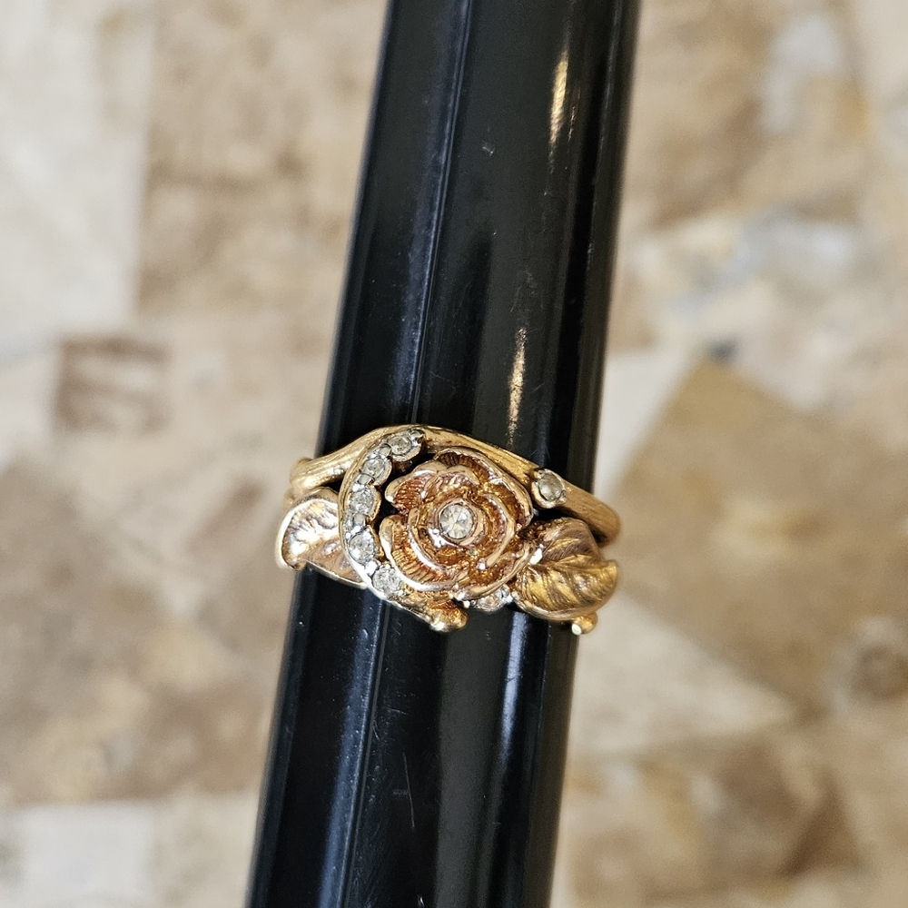 Aurora A 18k HGE Ring Flower Heavy Gold Electroplate Leaves Size 9